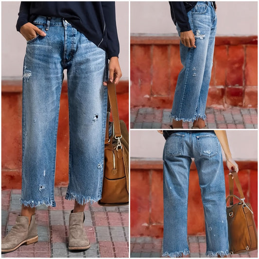 👖 NYHET! Dam Jeans Rak Modell med Rivdetaljer | Stretchfri, Figurnära & Trendig 🔥