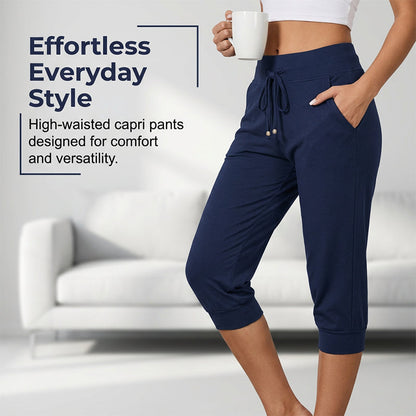 👖 50% RABATT! 🔥Mjukisbyxor med dragsko och kort midja – Mjuk polyester, capri-längd och sidofickor (6 färger, S–3XL) 👖🌸