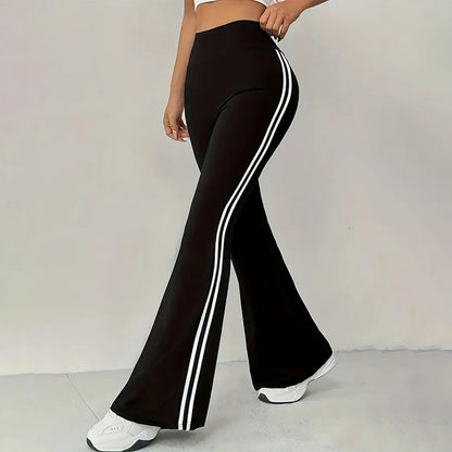 🔥🎁Nyhet 50 % RABATT🔥💖 Byxor med hög midja, sidostripe och utsvängda ben