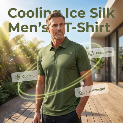 👔 50% RABATT NU! ❄️ Herr Sommar Andningsbar T-shirt med Krage – Svalkande Is-silke – Perfekt för Varma Dagar ☀️