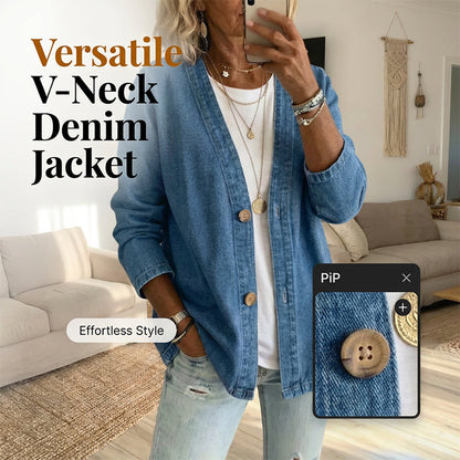 ⏳Begränsad tid 50 % Rabatt⏰Klassisk jeansjacka med knappar fram för damer🧥