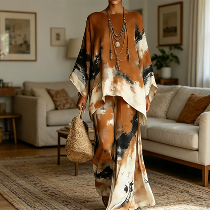 🔥🎁Nyhet 50 % RABATT🔥💞Abstract Print Flowy Wide Leg Pants and Top Set