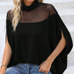 🦇 50% RABATT NU! 🖤 Damernas Hög Hals Batwing Blus – Genomskinlig Panel & Löst Passform ✨