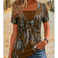 👚 50 % RABATT JUST NU!🔥 Top med leopardmönster – Retro med fyrkantig halsringning och imiterad tvådelad design – Korta ärmar, smal passform – Luftig sommarblus 👗