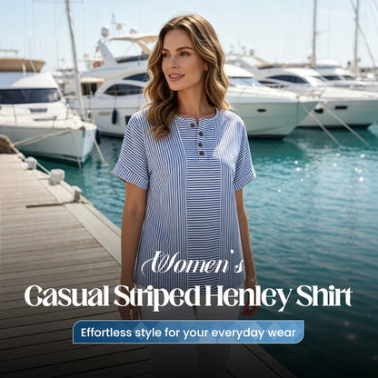 👕 50% RABATT NU!✨ Dam Casual Randig Henley Tröja – Klassisk Henley Krage & Ledig Passform – Effortless Stil 🍃
