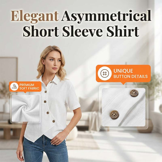 🔥🎁Nyhet 50 % RABATT🔥Asymmetrisk kortärmad skjorta med knappar för dam