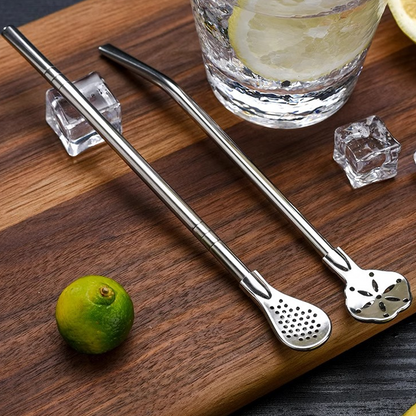 🥤Köp 1, få 1 gratis⏰ 304 rostfritt stål 2-i-1 sugrörssked, avtagbar design för enkel rengöring och återanvändning🥄