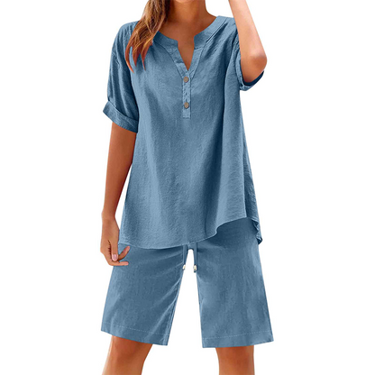 🔥🎁Nyhet 50 % RABATT🔥☀️ Sval & bekväm – 2-delat set i bomull och linne för damer 🌿