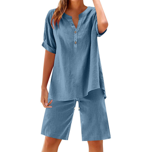 🔥🎁Nyhet 50 % RABATT🔥☀️ Sval & bekväm – 2-delat set i bomull och linne för damer 🌿