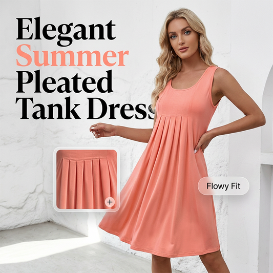 🔥🎁Nyhet 50 % RABATT🔥👗Avslappnad, ärmlös sommarklänning med veck för damer☀️ Avslappnad sommarchic ☀️