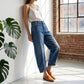 🔥🎁Nyhet 50 % RABATT🔥💖👖 Avslappnade hjärtprintade baggyjeans med avsmalnad vrist