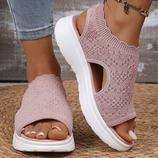 🔥50% RABATT NU!👡🌬️ Bekväma plattformssandaler i stickat med halkskydd