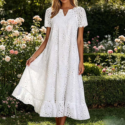 🔥🎁Nyhet 50 % RABATT🔥✨ Elegant V-ringad klänning med kort ärm – luftig komfort & tidlös stil för sommaren 🌿