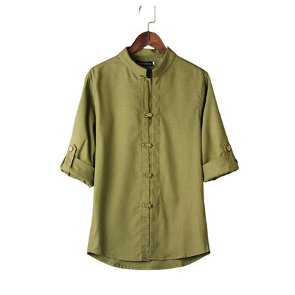 👔 BEGRÄNSAD TID: 50 % RABATT! ✨ Herrskjorta i linne med mandarinkrage – andas bra, knappar med hål, avslappnad passform 🍂