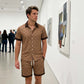 ☀️👕 Herr Tryckt 2-Delat Sommarset – Slim Fit Avslappnad Topp & Shorts Outfit
