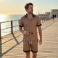 ☀️👕 Herr Tryckt 2-Delat Sommarset – Slim Fit Avslappnad Topp & Shorts Outfit