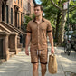 ☀️👕 Herr Tryckt 2-Delat Sommarset – Slim Fit Avslappnad Topp & Shorts Outfit
