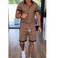 ☀️👕 Herr Tryckt 2-Delat Sommarset – Slim Fit Avslappnad Topp & Shorts Outfit