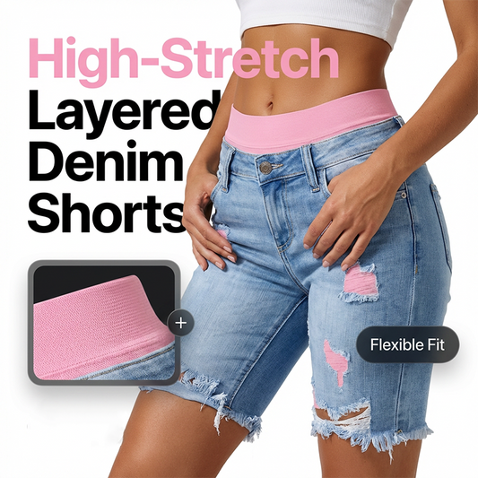 📢📢50 % RABATT !! ⏰Set med slitna jeansshorts för dam och färgglada leggings
