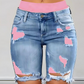 📢📢50 % RABATT !! ⏰Set med slitna jeansshorts för dam och färgglada leggings