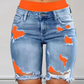 📢📢50 % RABATT !! ⏰Set med slitna jeansshorts för dam och färgglada leggings