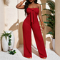 👗 50 % RABATT UNDER BEGRÄNSAD TID! 💥 Strapless jumpsuit för dam med hög midja och vida ben – bustier-överdel, rosettdetalj, strukturerad ✨