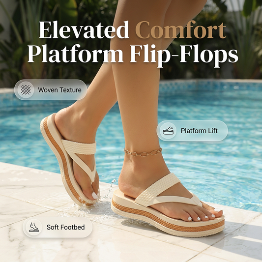 👡 50% RABATT NU! 🌸 Dam Flätade Rem Plattform Flip-Flops – Kuddat fotsulor & hållbara remmar – Lättviktiga, perfekta för strand, pool eller avslappnade sommardagar – bekväma och snygga ☀️