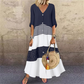 🔥🎁Nyhet 50 % RABATT🔥👗🌸 Elegant V-ringad maxiklänning med knappar fram