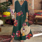 🔥🎁Nyhet 50 % RABATT🔥👗🌸 Elegant V-ringad maxiklänning med knappar fram
