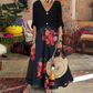 🔥🎁Nyhet 50 % RABATT🔥👗🌸 Elegant V-ringad maxiklänning med knappar fram