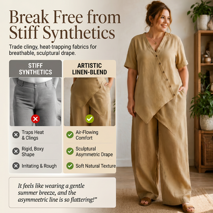 🔥🎁Nyhet 50 % RABATT🔥✨ Kvinnlig asymmetrisk topp och vida ben-set i modern stil– Chic Stil med Maximal Komfort ✨