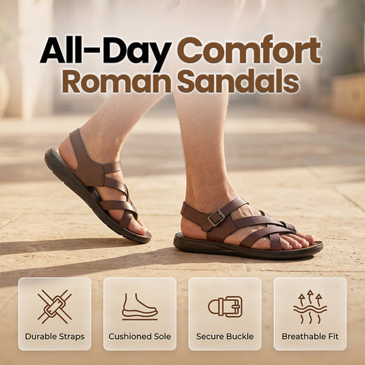 👟 50% RABATT NU! ☀️ Herr Romerska Sandaler – Mjuk Sula & Justerbara Remmar – Perfekt för Strand, Semester & Vardag – Klassisk Design 🌊