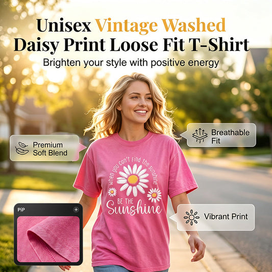 🔥🎁Nyhet 50 % RABATT🔥Unisex-T-shirt i lös passform med vintage-tvättat daisy-mönster