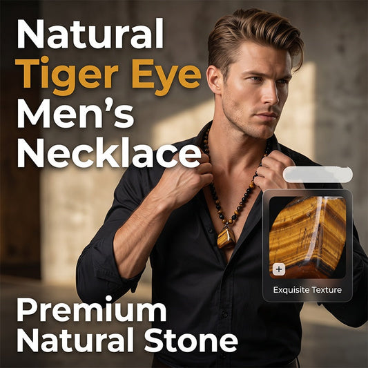 🧿 50% RABATT NU! Halsband med naturlig tigeröga för män – unikt, handpolerat & mångsidigt – för den moderne gentlemannen 👔✨