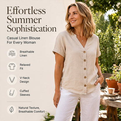🔥🎁Nyhet 50 % RABATT🔥👚 Bästsäljaren är tillbaka – 🌿 alla som missade den förra gången, passa på nu! En avslappnad sommartopp med V-ringning för damer 🌞