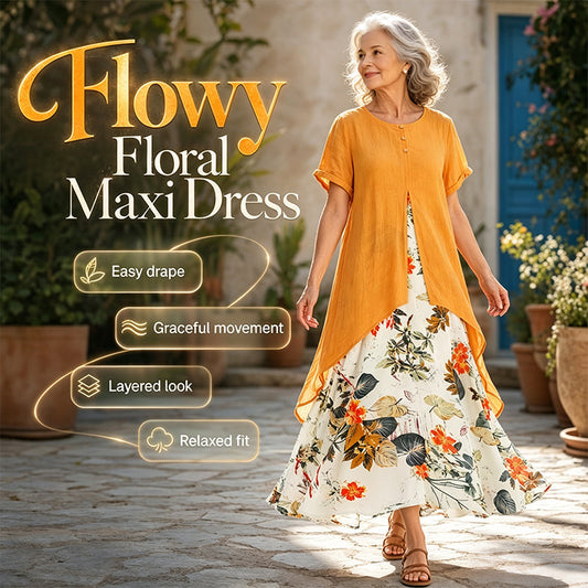 ⏳50 % rabatt under en begränsad tid⏰Casualklänning för damer med blommönster i lager-på-lager-stil💐👗