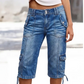 🔥🎁Nyhet 50 % RABATT🔥👖 Vintage-inspirerade capri-jeans i cargostil med dragsko i nederkanten – praktiska fickor och avslappnad stil för dagar i stan