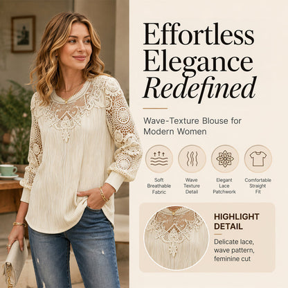 🔥🎁Nyhet 50 % RABATT🔥Feminin spets-patchwork topp med rak fåll – enkel att matcha med jeans eller kjol