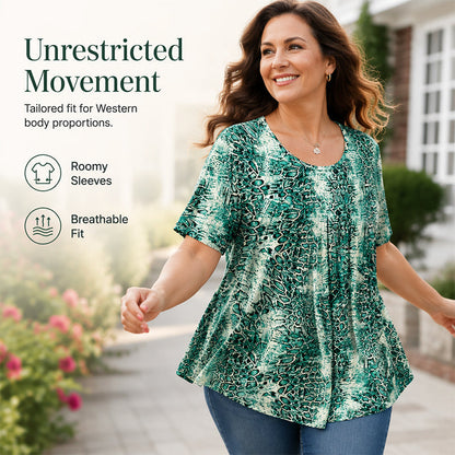 🔥🎁Nyhet 50 % RABATT🔥Löst sittande tunika-T-shirt med blommönster