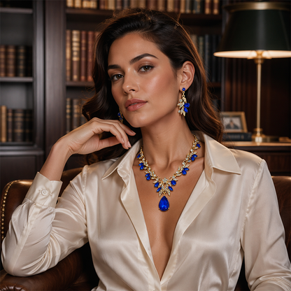 Köp 2, få 1 gratis🔥 ✨ Set med halsband och örhängen med glittrande droppformade hängsmycken – strassdetaljer, matchande design & lätt att bära – perfekt för bröllop och fest 💎