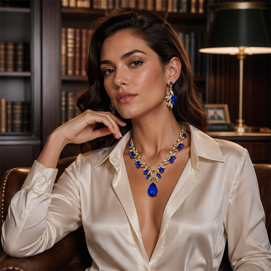 Köp 2, få 1 gratis🔥 ✨ Set med halsband och örhängen med glittrande droppformade hängsmycken – strassdetaljer, matchande design & lätt att bära – perfekt för bröllop och fest 💎