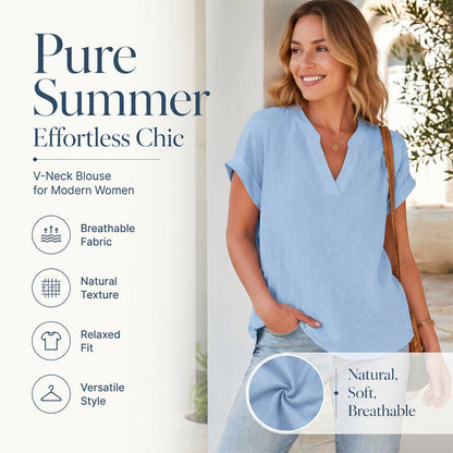 ☀️ 50% RABATT! 👚 Damernas sommar V‑ringad topp – Bekväm för vardag och sommar