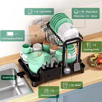 🍽️ 50 % RABATT NU! 🧺 Dubbellagers diskställ – 2-plans platsbesparande köksavrinning för tallrikar, skålar & bestick – med droppbricka 🏠