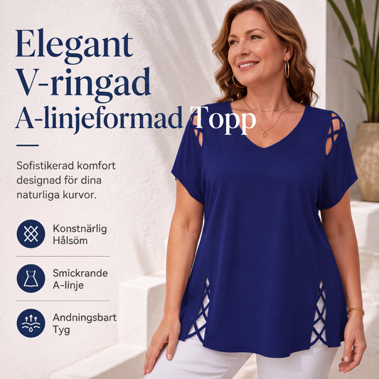 🔥🎁Nyhet 50 % RABATT🔥Damtopp med V-ringning och korsband, korta ärmar