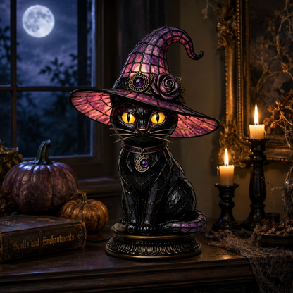 💥 50 % rabatt! 🔥Gotisk Halloween-häxa och kattbordslampa