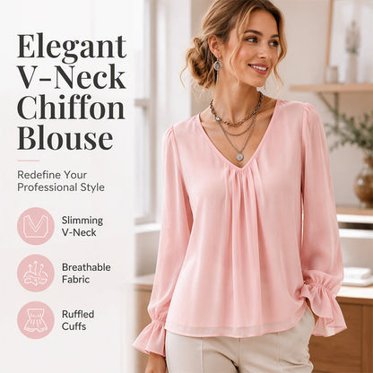 🔥🎁Nyhet 50 % RABATT🔥Elegant enfärgad blus med V-ringning för damer