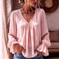 🔥🎁Nyhet 50 % RABATT🔥Elegant enfärgad blus med V-ringning för damer
