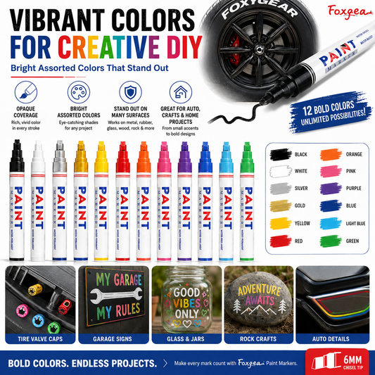 🖍️ 🎁Köp 1 få 1 gratis🔥! Vattenfast märkpenna – 12 färger, 6 mm mejselspets – för metall, glas, trä, gummi & sten – perfekt för DIY, garage, däck & konstprojekt 🎨✨