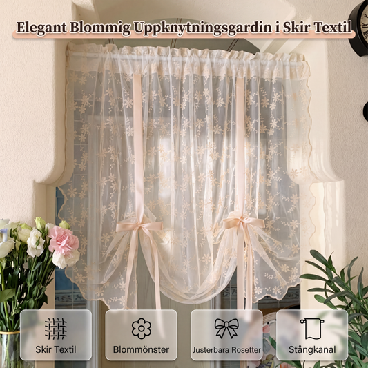 📢📢50 % RABATT !! ⏰Broderad blommig knytbar skir gardin