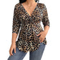 🎁Nyheter – 50 % rabatt💥Damtröja i stora storlekar med leopardmönster och V-ringning
